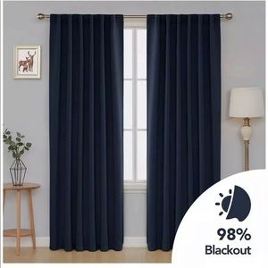 Blackout Room Darkening Curtains Navy 2 Panels